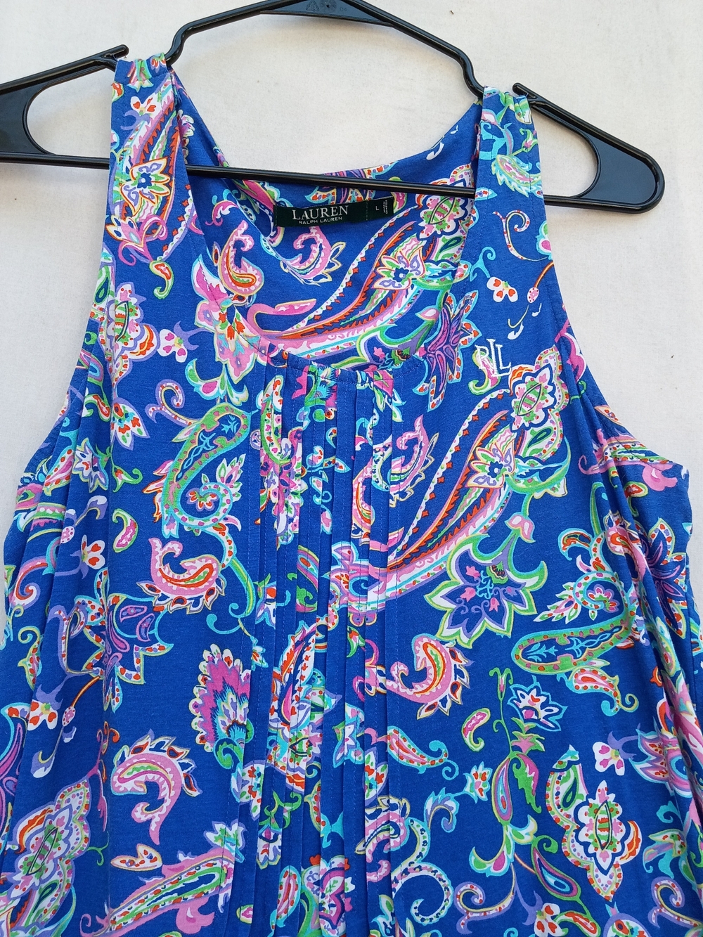 Lauren Ralph Lauren Royal Blue Paisley Midi Dress with Pink & Green Accents - Picture 5 of 8